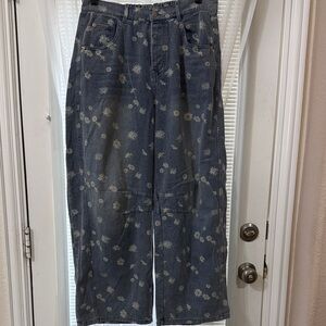 Floral Print Wide Leg Jeans